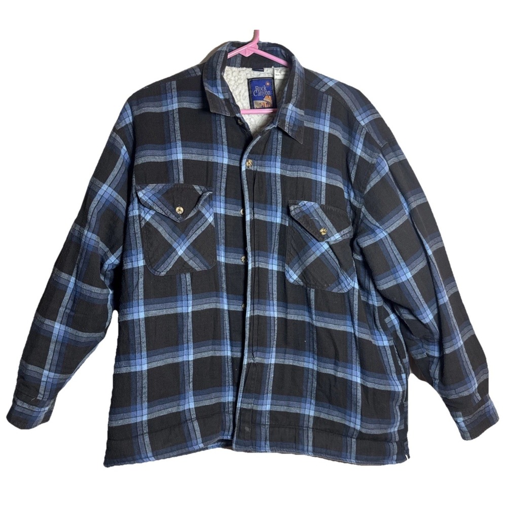 Rock Canyon Men's XL Sherpa Lined Heavyweight Flannel Shirt‎ Jacket Blue Black